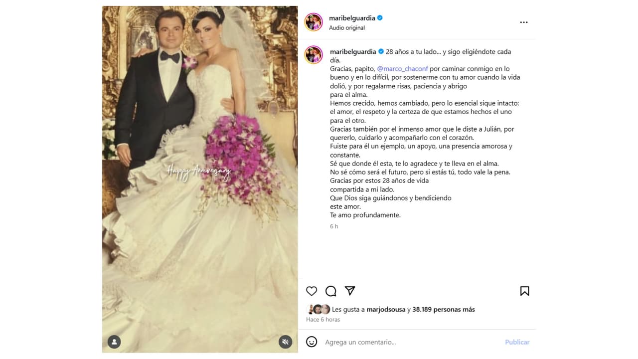 El mensaje de Maribel Guardia a Marco Chacón por su aniversario número 28.