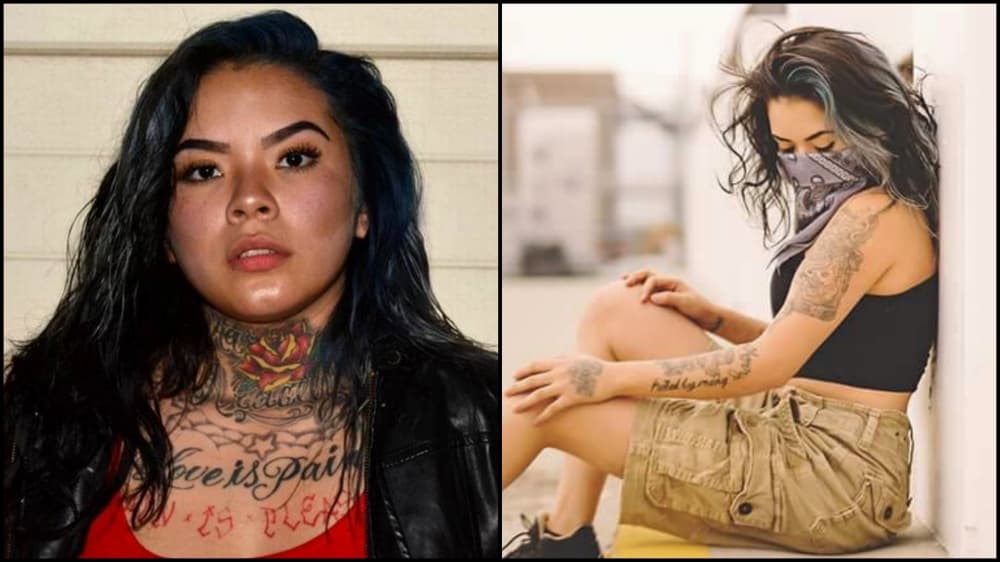 La foto que se hizo viral de su ingreso a la cárcel. Al salir empezó a modelar para una tienda de tatuajes.