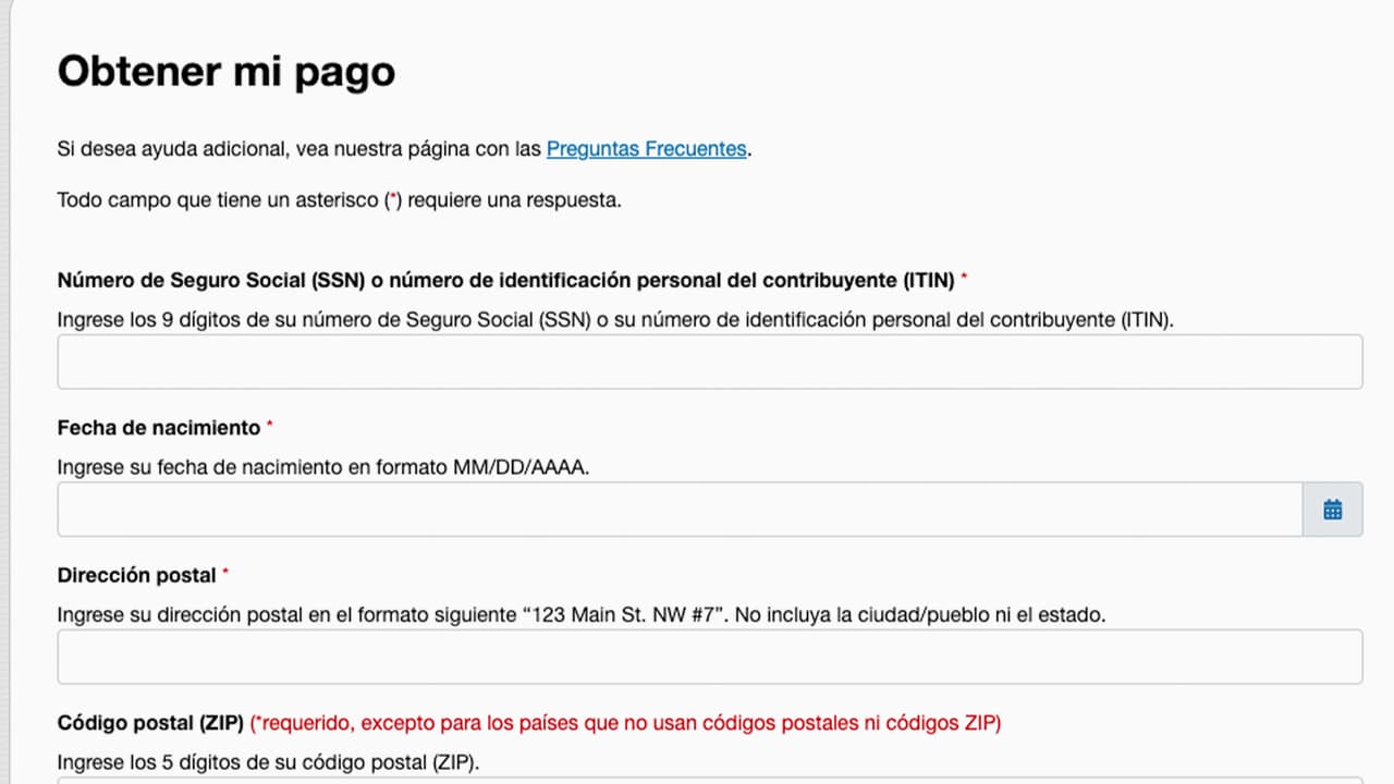 Debes
<b><a href="https://www.irs.gov/es/coronavirus/get-my-payment" target="_blank"> ingresar a este enlace, l</a></b>uego se desplegará una ventana con información donde debe presionar "ok". Posteriormente, el sistema preguntará datos del contribuyente, dirección y número de ITIN o SSN, según sea el caso.