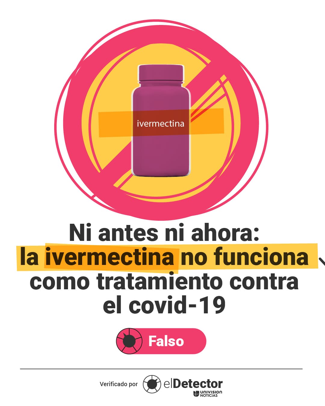 ¿Puede realmente un antiparasitario para animales como la ivermectina tratar el covid-19? La OMS y otras autoridades médicas dicen que NO se debe usar en la población. No sigas circulando esos mensajes por WhatsApp. 
<a href="https://www.univision.com/noticias/ivermectina-no-funciona-tratamiento-covid" target="_blank">Esta verificación de <b>El Detector</b> te informa por qué</a>.
