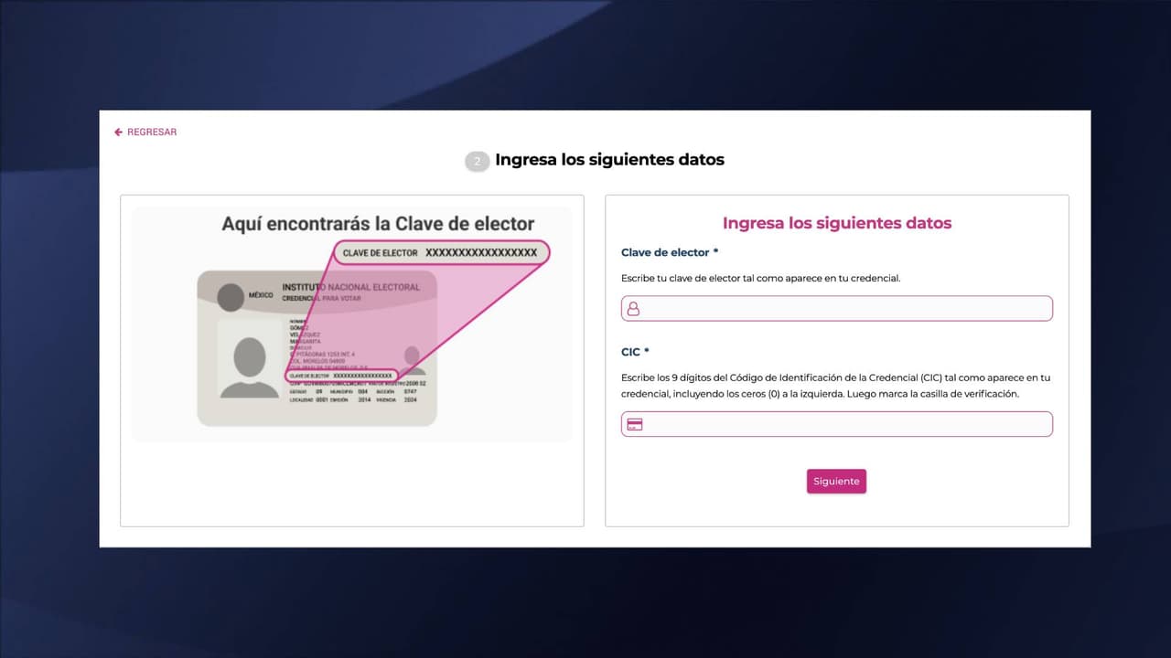 Después deberás 
<b>ingresar los datos solicitados</b>. Utiliza la guía ilustrada que aparece junto al formulario para localizar estos datos en tu credencial y captúralos como se solicitan. Después lee los términos y condiciones, y da “aceptar”.