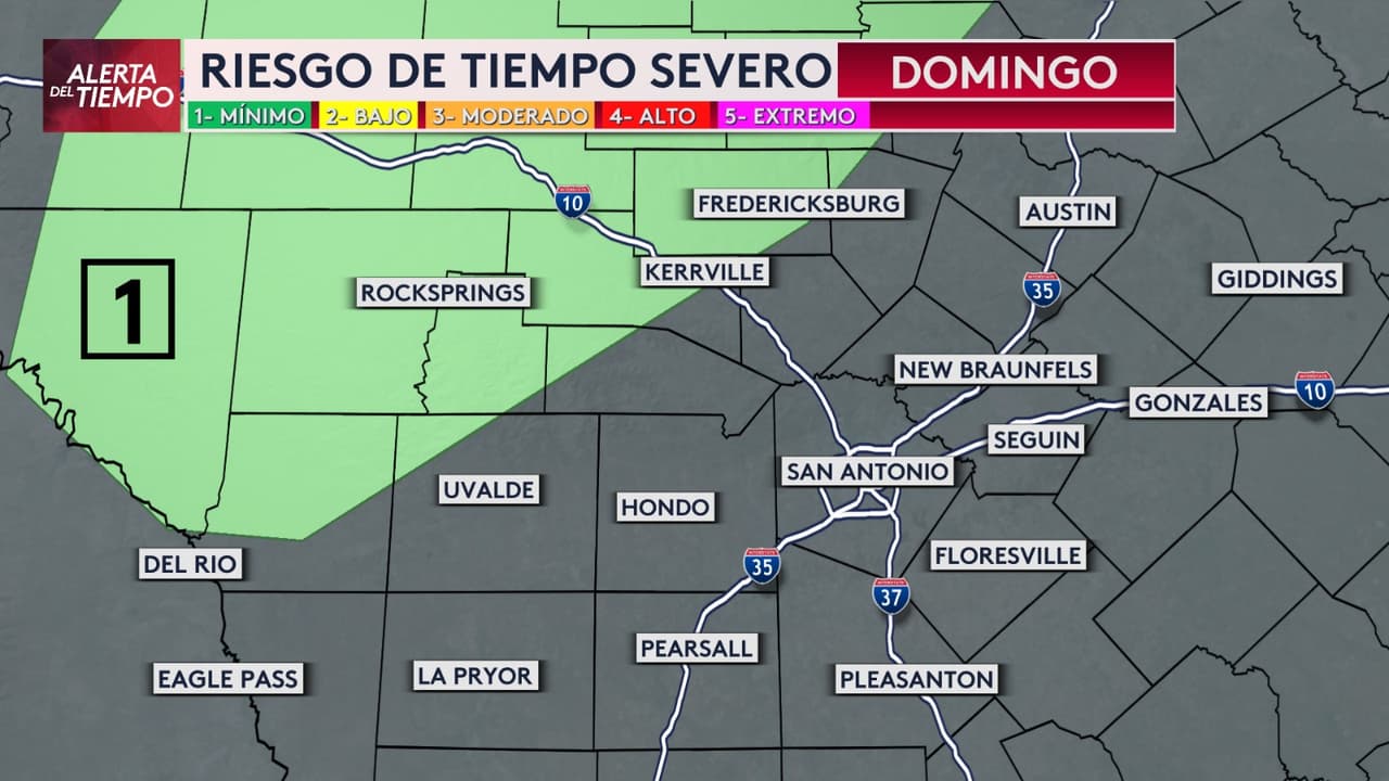 <b>La noche de este domingo y la madrugada del lunes se prevén tormentas</b>, con
<b>la posibilidad de granizo y fuertes ráfagas de viento</b> en la zona noroeste de la ciudad de San Antonio, lo que podría afectar a localidades como Rocksprings.