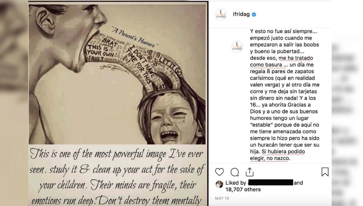 En su mensaje del Día de la Madre, Frida Sofía añadió que los problemas entre ambas empezaron cuando ella se desarrolló como mujer. Desde ese momento, alegó, Alejandra Guzmán la ha "tratado como basura".