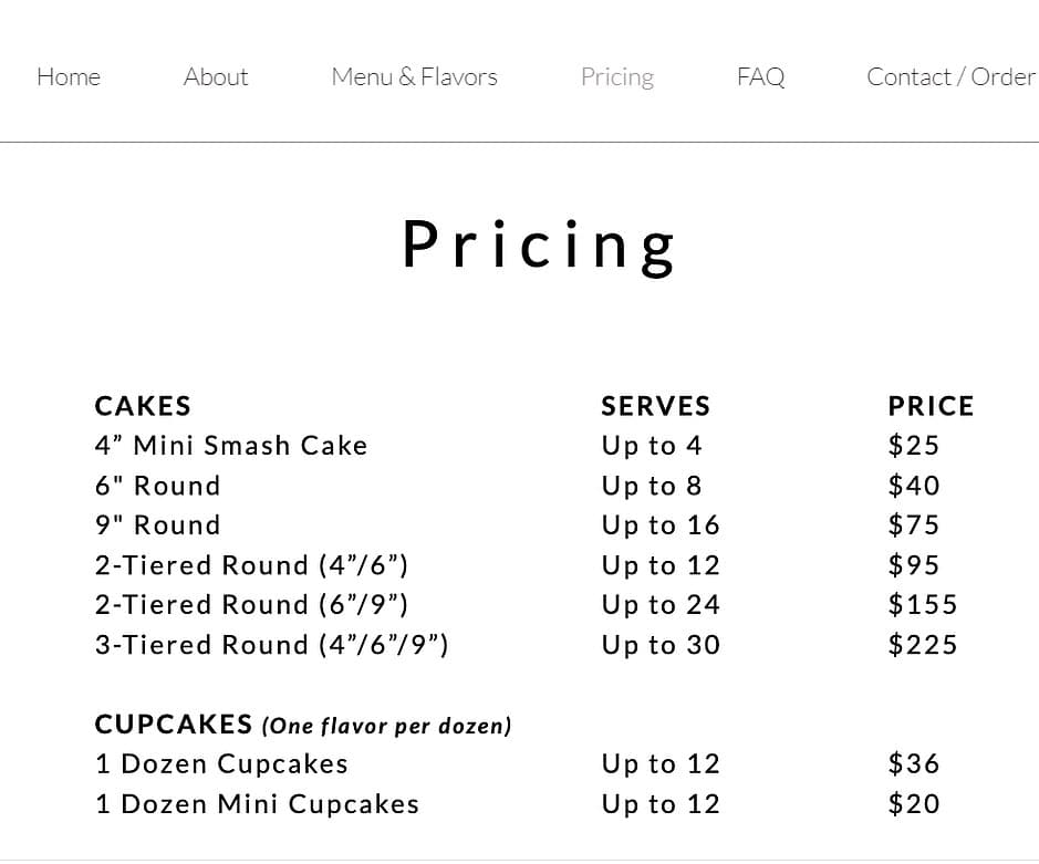 De acuerdo con la página de internet de ese establecimiento, un 
<b><a href="https://www.posiesandsugar.com/pricing" target="_blank">mini pastel de 4 pulgadas cuesta 25 dólares</a></b>, mientras que uno para 30 personas llega hasta los 225 dólares. 
<br>