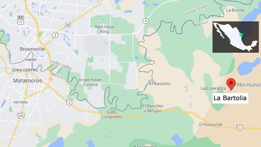 La Bartolina es un ejido ubicado a 40 minutos del centro de la ciudad de Matamoros, con rumbo a la playa de nombre Bagdad, y 
<b>a 12 kilómetros de la frontera con Brownsville, Texas</b>.