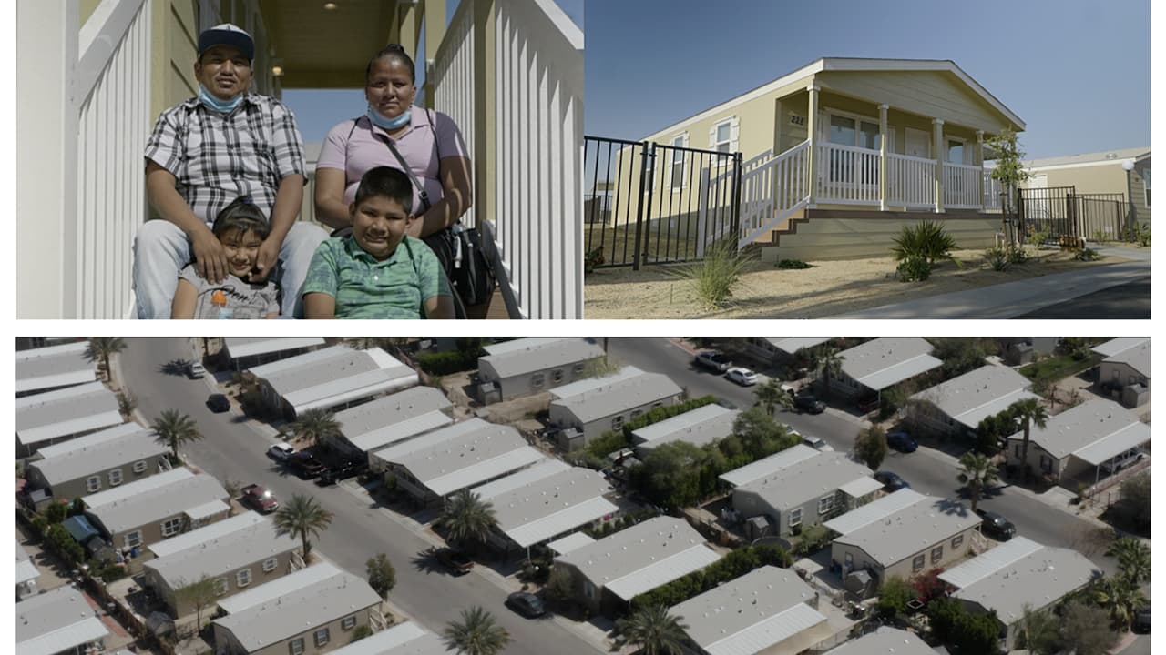 Pedro y su familia en la nueva casa tráiler.