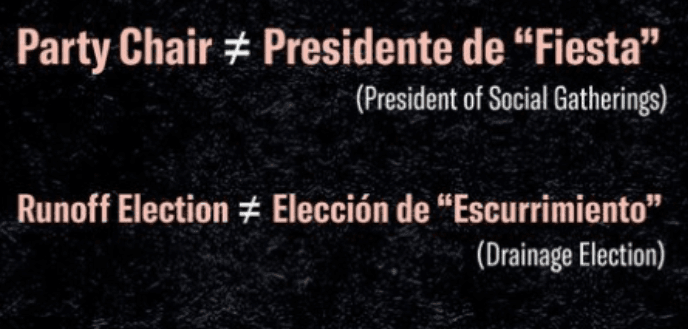 ¿Presidente de "fiesta" o presidente de "partido"? Los errores de traducción en Texas
