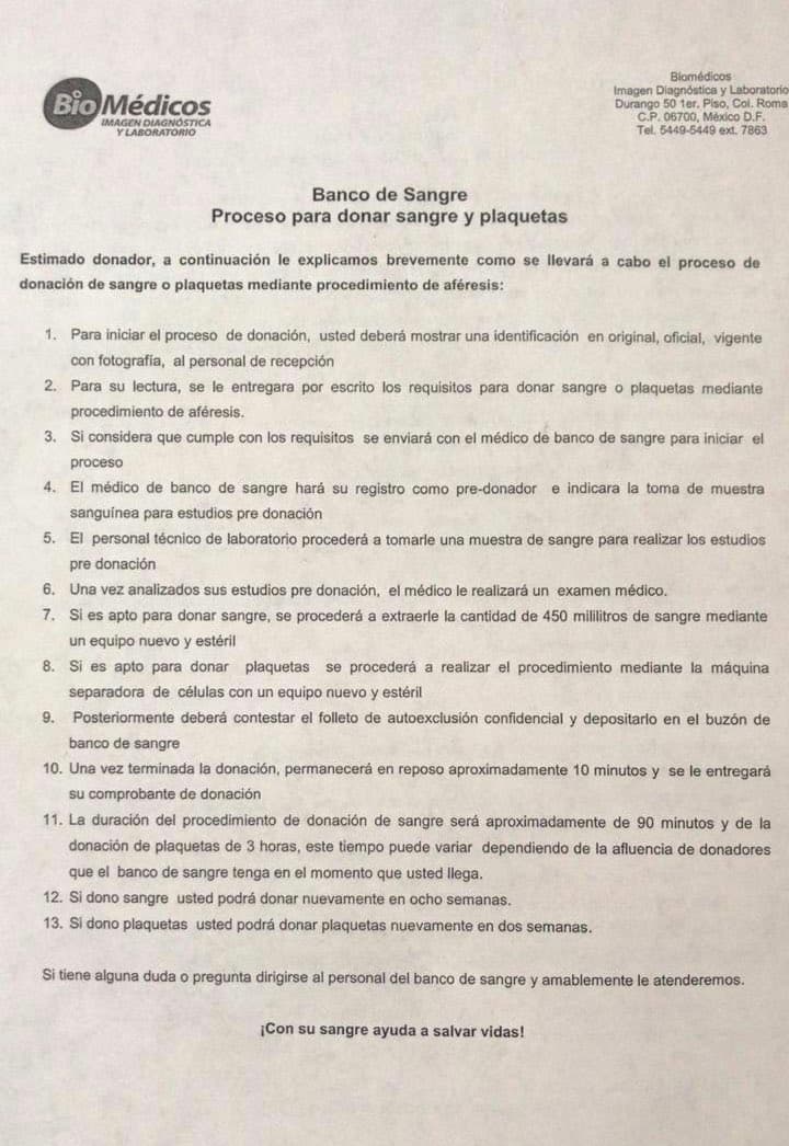 Aunado al tuit compartido por Suárez Gomís, el actor mostró el perfil e indicaciones para las personas que deseen donar sangre para su famoso padre.