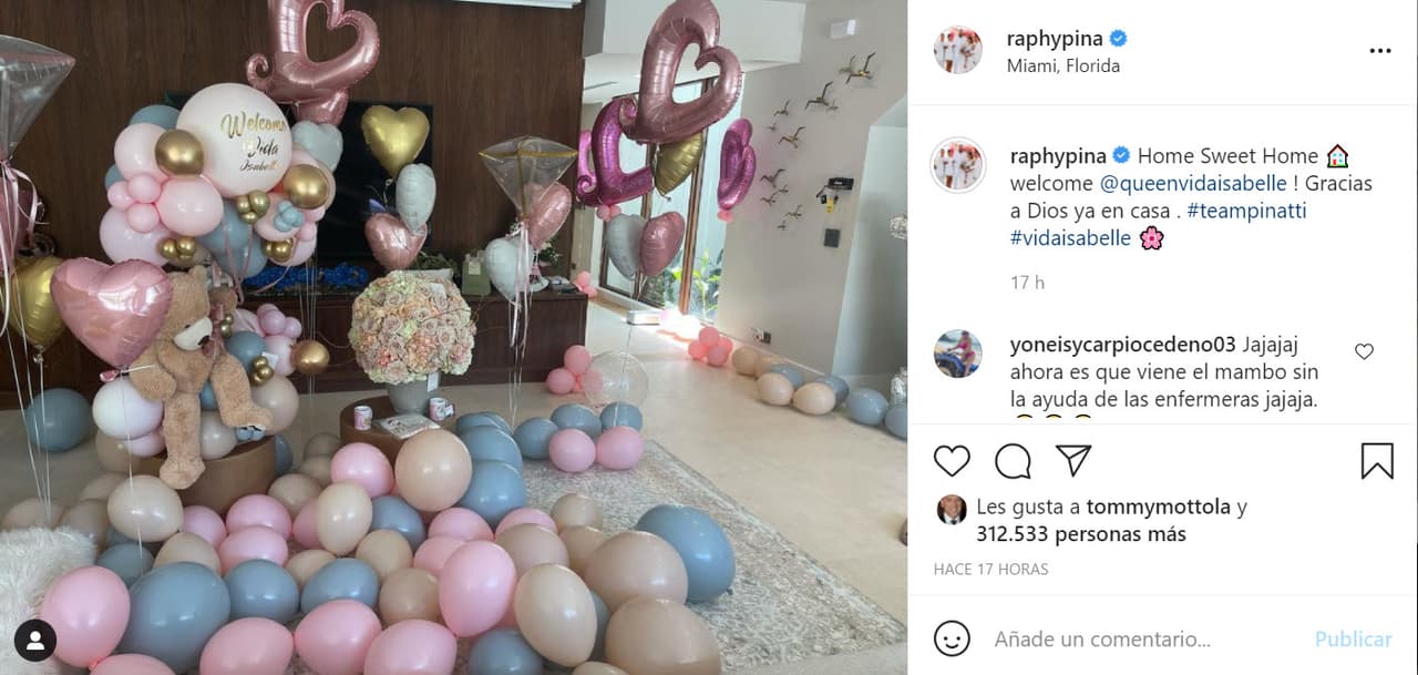 <b><a href="https://www.instagram.com/p/CPRD9LNBIRd/" target="_blank">"Gracias a Dios ya en casa"</a></b>, escribió junto a la imagen en donde resaltaron los globos y un gran oso de peluche para Vida Isabelle.
<br>