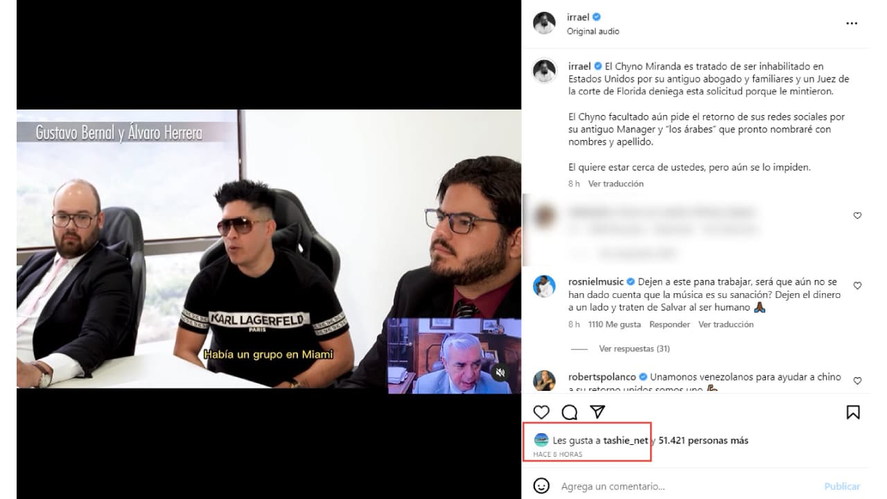 Irrael Gómez denuncia que quieren "inhabilitar" a Chyno Miranda en Estados Unidos.