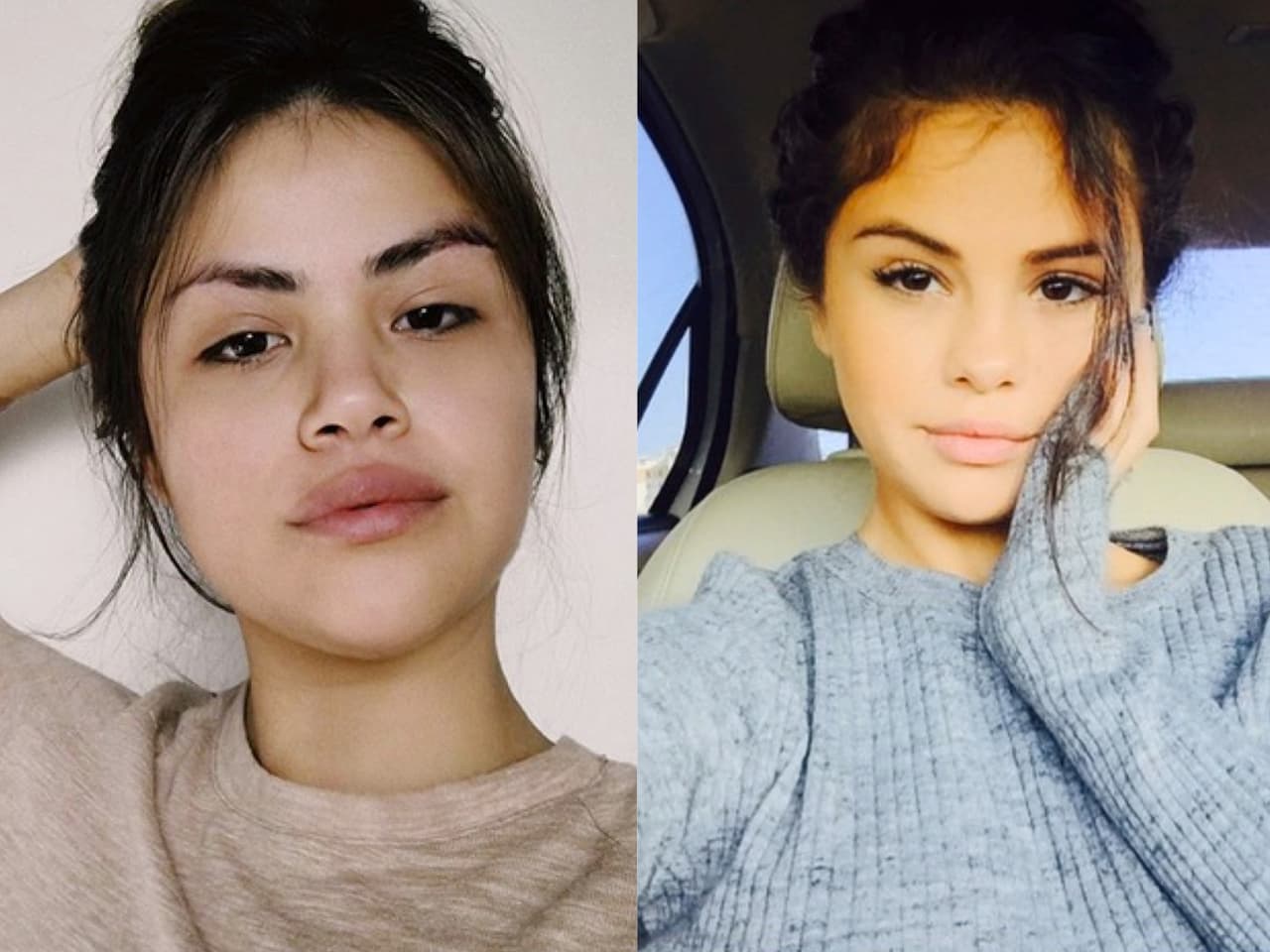 Dado a su gran parecido ya cuenta con más de 300,000 seguidores en Instagram. 
<br>A la izquierda, Sofía Solares. A la derecha, Selena Gómez.