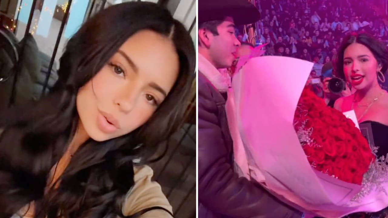 Hombre sorprende a Ángela Aguilar con más de 200 rosas en pleno concierto y ella reacciona