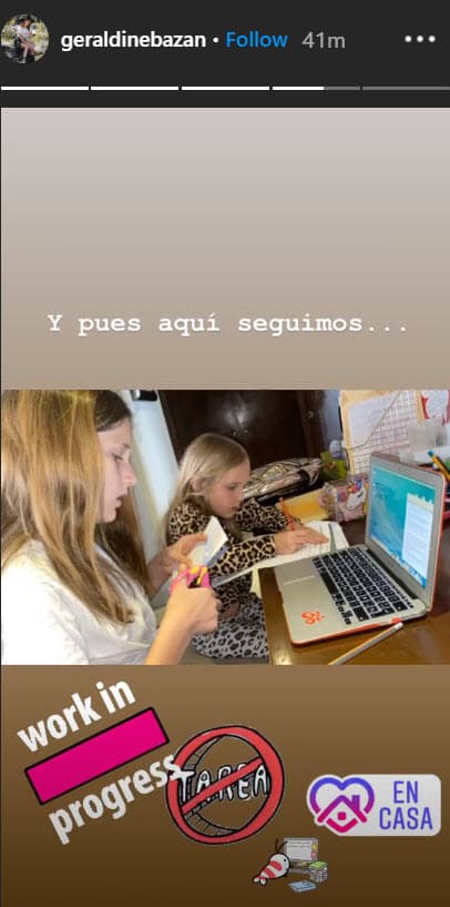 Elissa y Miranda se han mantenido en casa 
<b>cumpliendo con las actividades escolares asignadas</b>, así lo ha demostrado Geraldine con un par de fotografías.
<br>