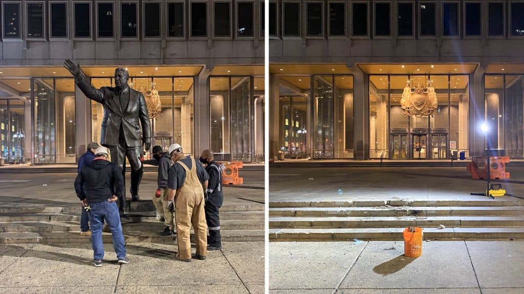 Retiran de madrugada la polémica estatua de Frank Rizzo en Filadelfia