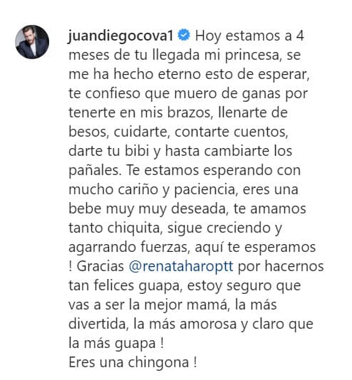 "Te estamos esperando con mucho cariño y paciencia, eres una bebé muy muy deseada, te amamos tanto chiquita, sigue creciendo y agarrando fuerzas, aquí te esperamos". 
<br>