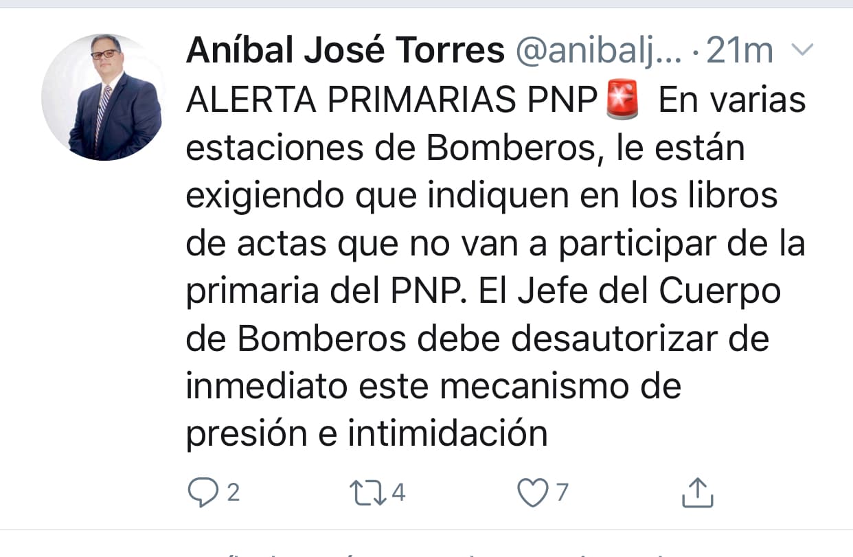 Presidente del PPD denuncia presiones indebidas en contra de bomberos en las elecciones especiales