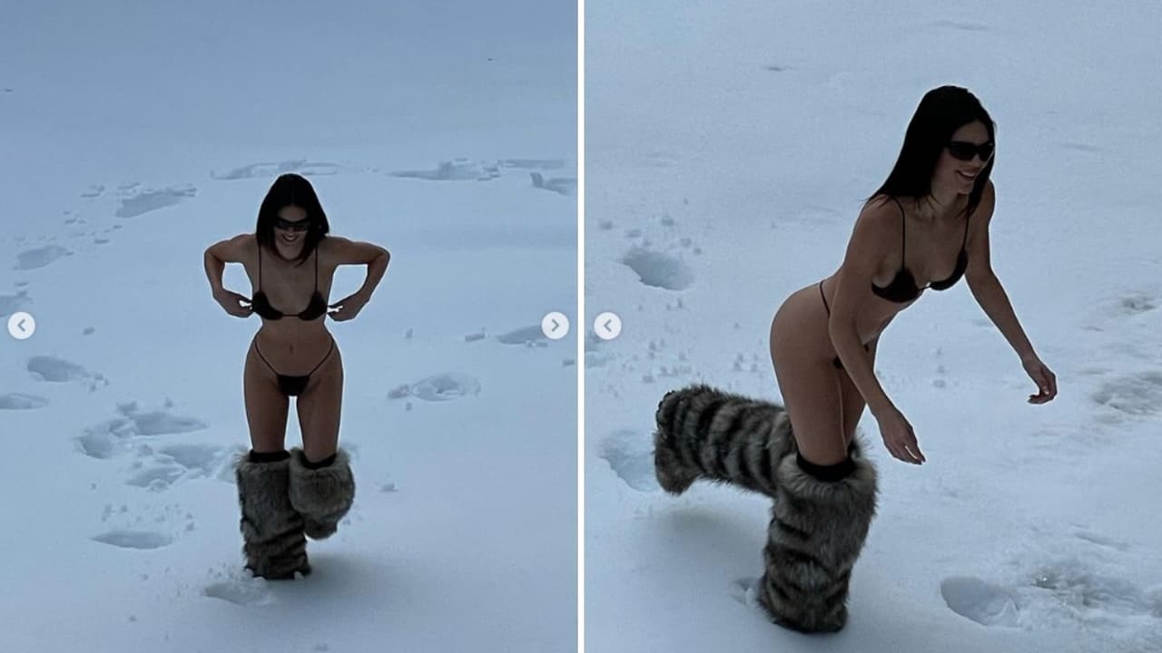 Kendall combinó su bikini con un accesorio ad hoc con la nieve: unas botas de peluche que cubrieron la mitad de sus piernas.