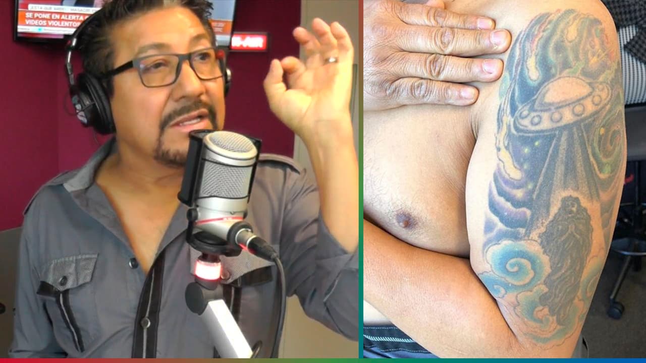 El Feo muestra su tatuaje del 'Fin del Mundo', con Jesucristo bajando de un platillo volador