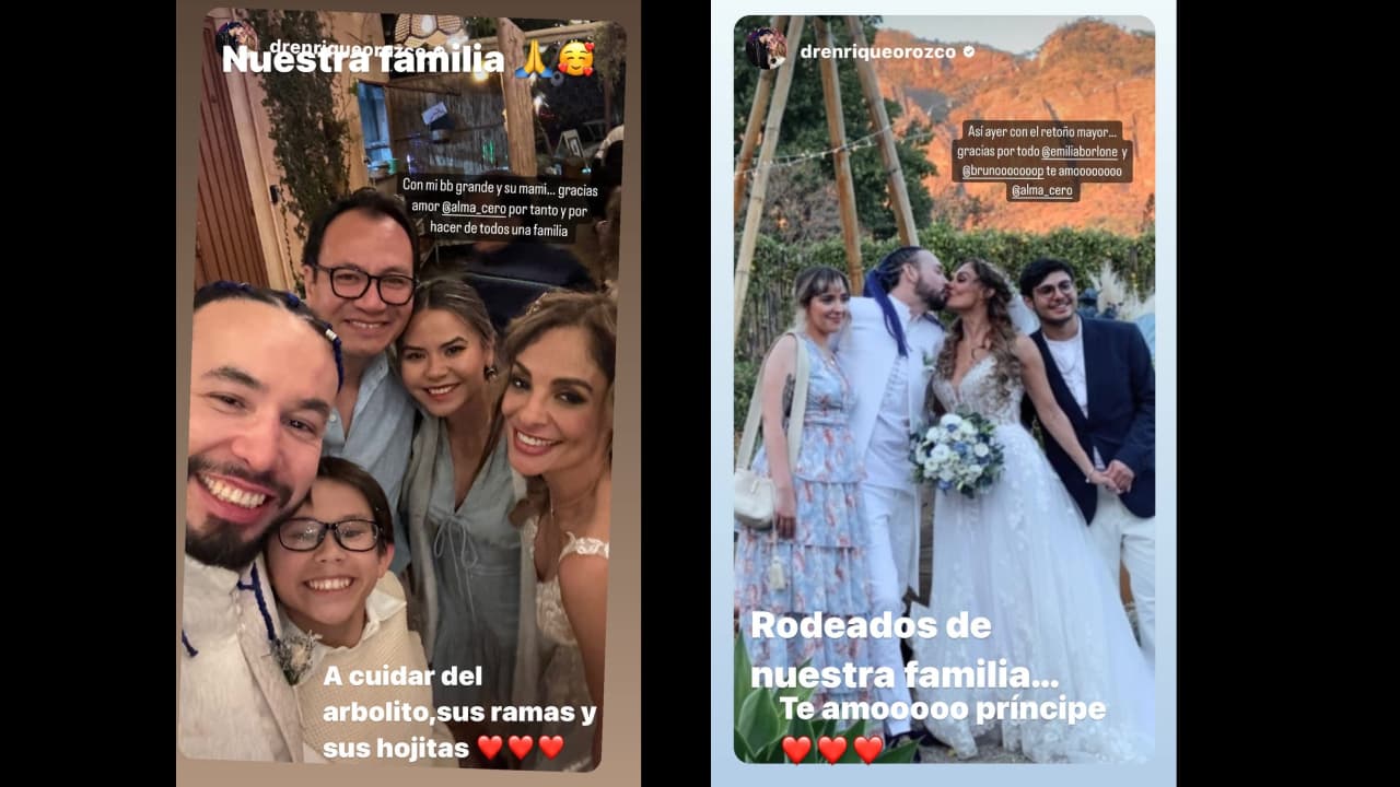 Alma Cero y su esposo posaron con sus respectivos hijos el día de su boda