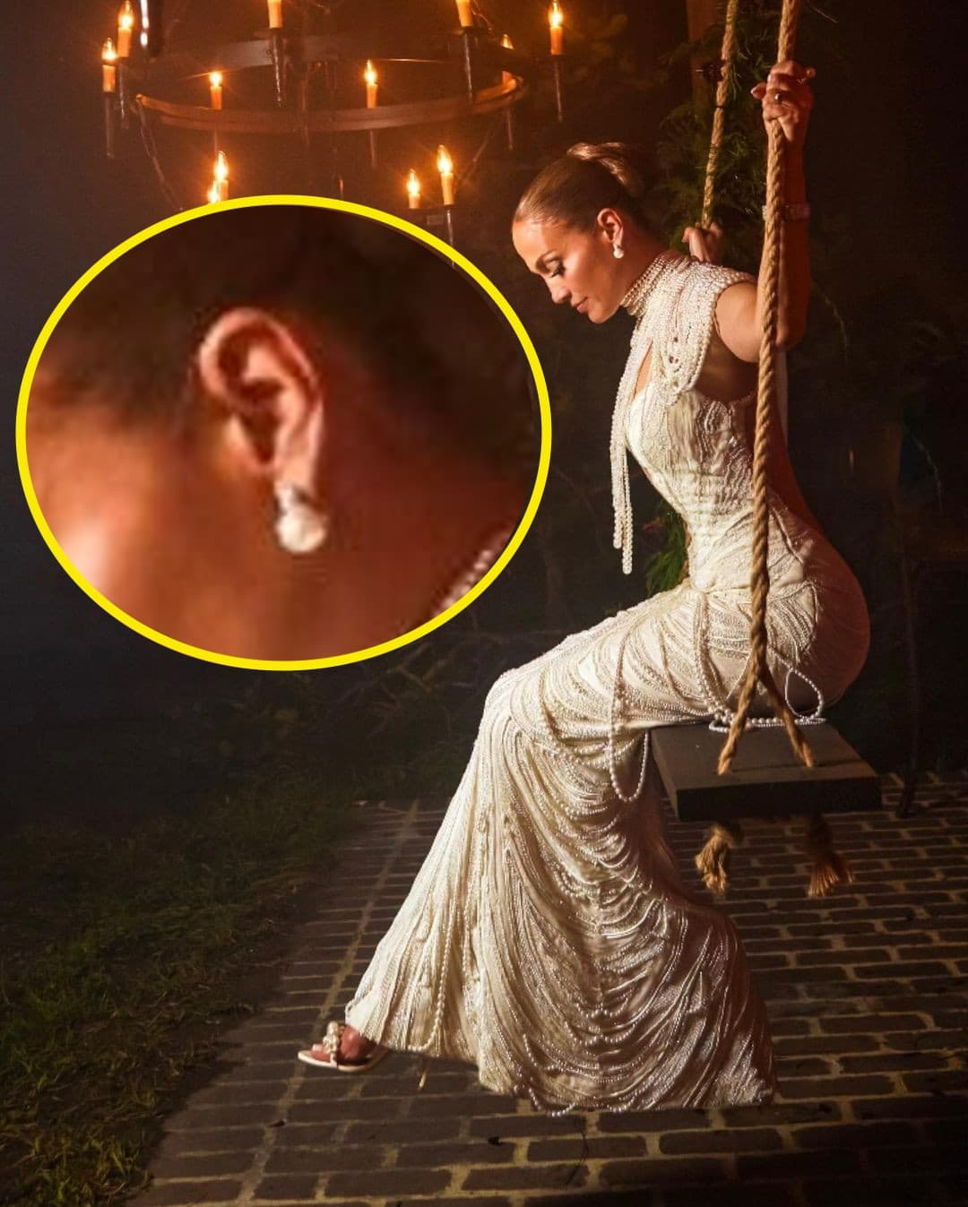 Para esta prenda siguió usando el anillo de la ceremonia religiosa, pero cambió los pendientes de perla y diamantes con un valor de 
<b>85 mil dólares.</b>
<br>