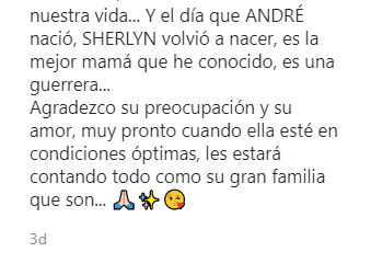 Aclaró que no se había vendido la exclusiva e informó que Sherlyn presentaría al bebé cuando "estuviera en condiciones óptimas".