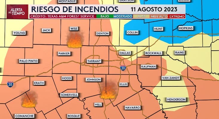 Los incendios forestales activos más fuertes en el norte de Texas y el riesgo de sequía.