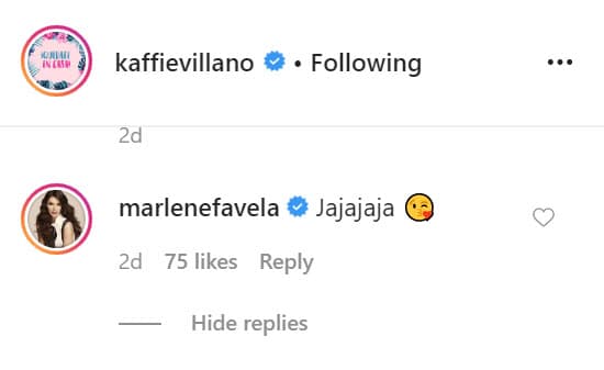 Marlene Favela no necesitó de muchas palabras para demostrar su reacción. Le bastó 
<b>un "ja ja ja ja" </b>y un emoticono de la carita dando un beso para dar a conocer su postura. 
<br>