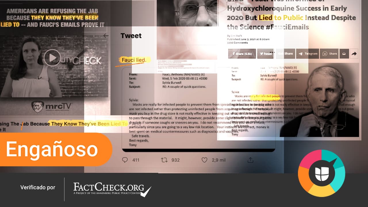 Distorsionan información de los correos electrónicos de Fauci que hablan sobre el origen del coronavirus y el uso de mascarillas