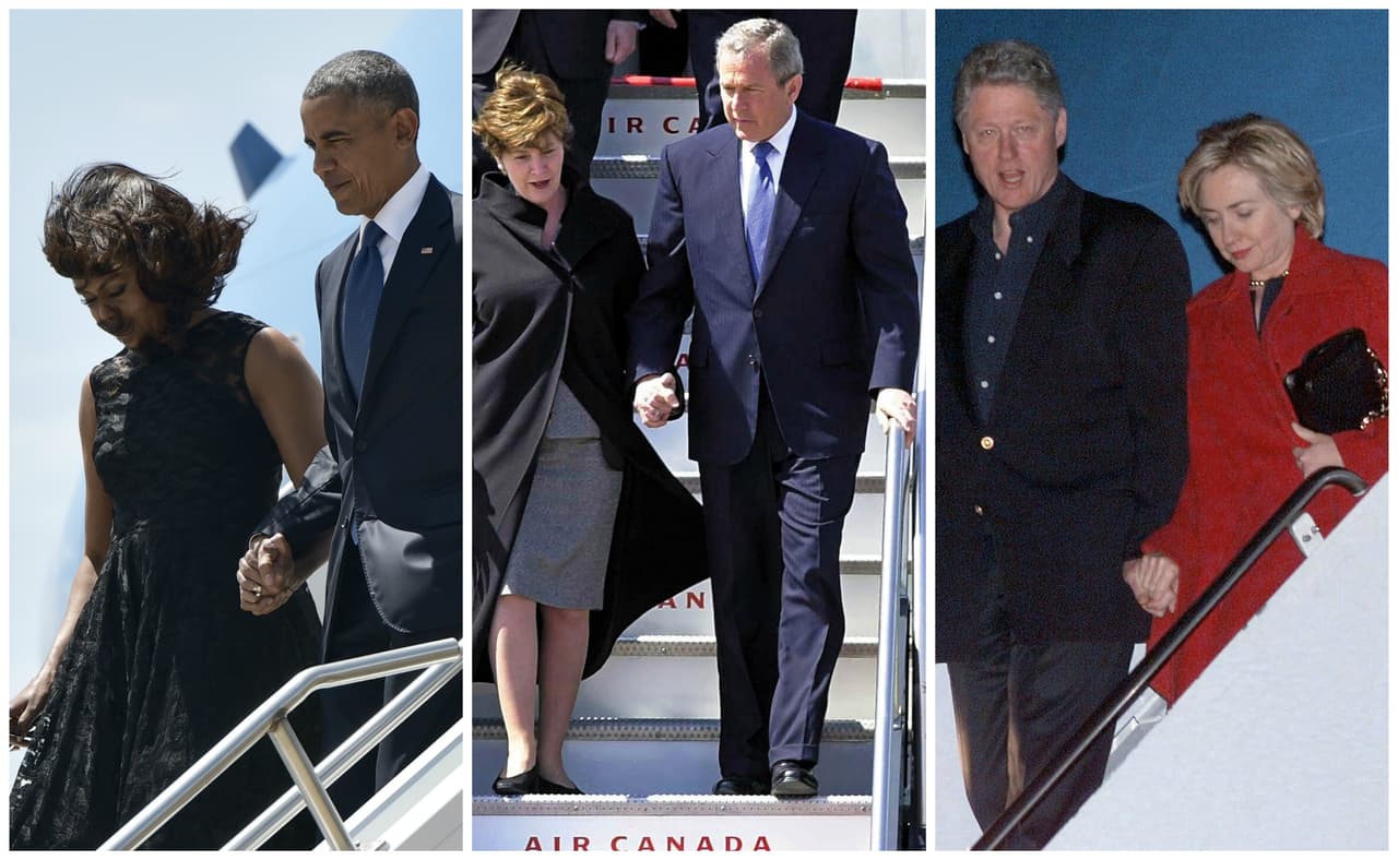 Algunas de las más recientes parejas presidenciales bajando del AirForce One.