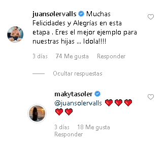 Así fue como Juan Soler le expresó su cariño y ella le respondió con emojis de corazón.