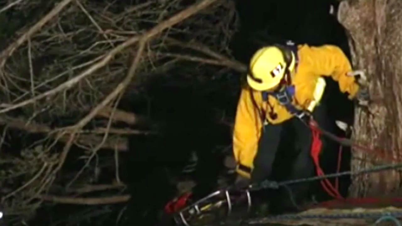 Momento en el que los bomberos de California descienden por el acantilado cerca de Big Sur para tratar de extraer el cuerpo sin vida de una mujer.
