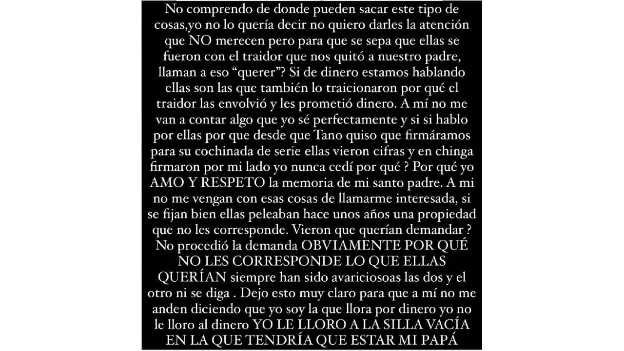 Valentina Elizalde arremete contra sus medias hermanas, Gabriela y Valeria.