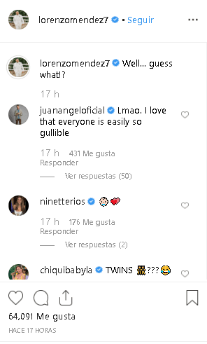 En la serie de comentarios destacó el de 
<a href="https://www.instagram.com/juanangeloficial/" target="_blank">Juan Ángel Rivera</a>, hermano menor de Chiquis, quien escribió: "Me encanta que todos sean fácilmente tan crédulos".