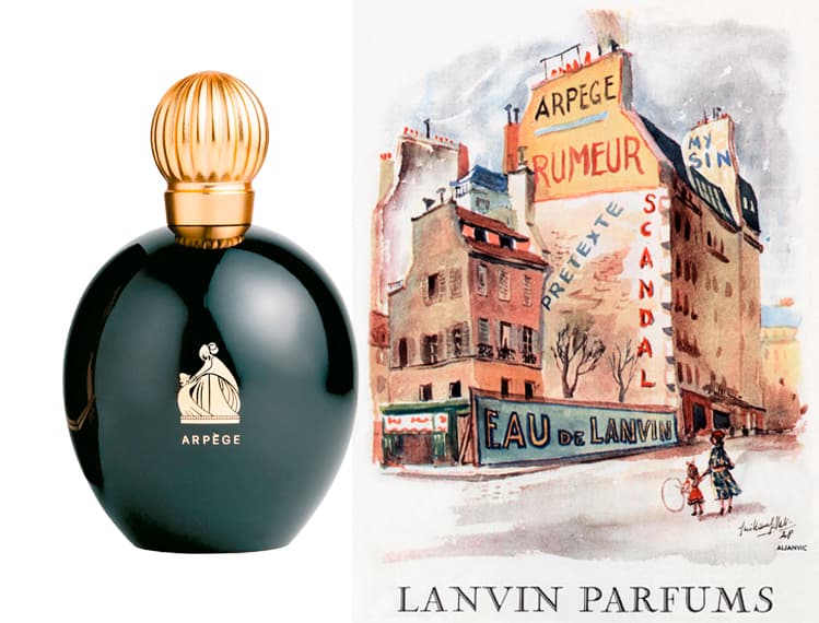 <h3> Arpege (1927) </h3>Cuando Marie Blanche, hija de Jeanne Lanvin, probó la fragancia que su madre había encargado para celebrar su 30 aniversario, exclamó encantada que parecía un 
<a href="http://www.doctissimo.com/mx/belleza/perfumes/elige-tu-perfume/perfumes-legendarios/arpege-de-lanvin ">arpegio</a>. La ilustración en la botella, que representa una madre y su hija, evidencia que es un homenaje al amor maternal. El mítico perfume es toda una sinfonía floral que contiene cerca de 60 esencias. 
<br>