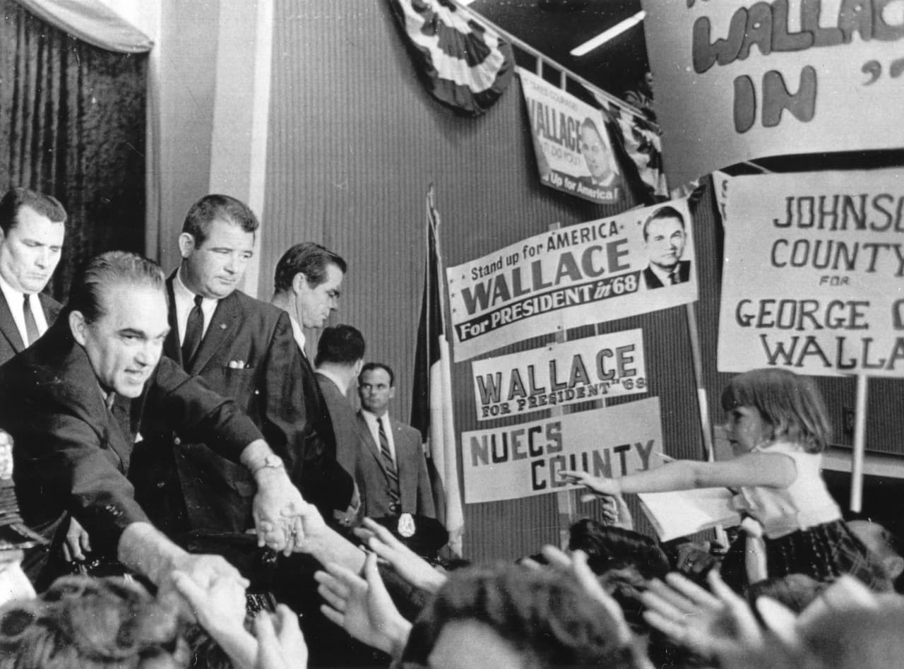 El candidato presidencial George Wallace en la Convención Estatal de Texas para su Partido Americano, el 17 de septiembre de 1968.