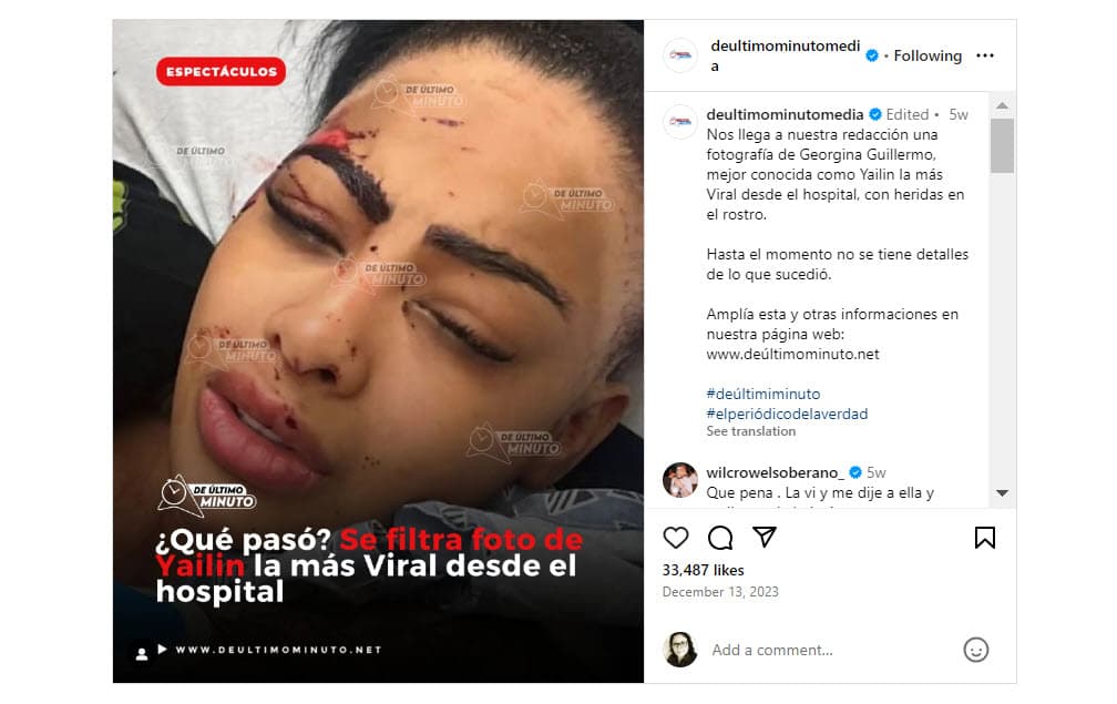 Yailin en el hospital.