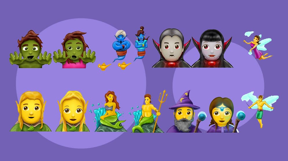 Elfos, sirenos, genios, zombies y magos llegarán como parte de esta nueva tanda de emojis.