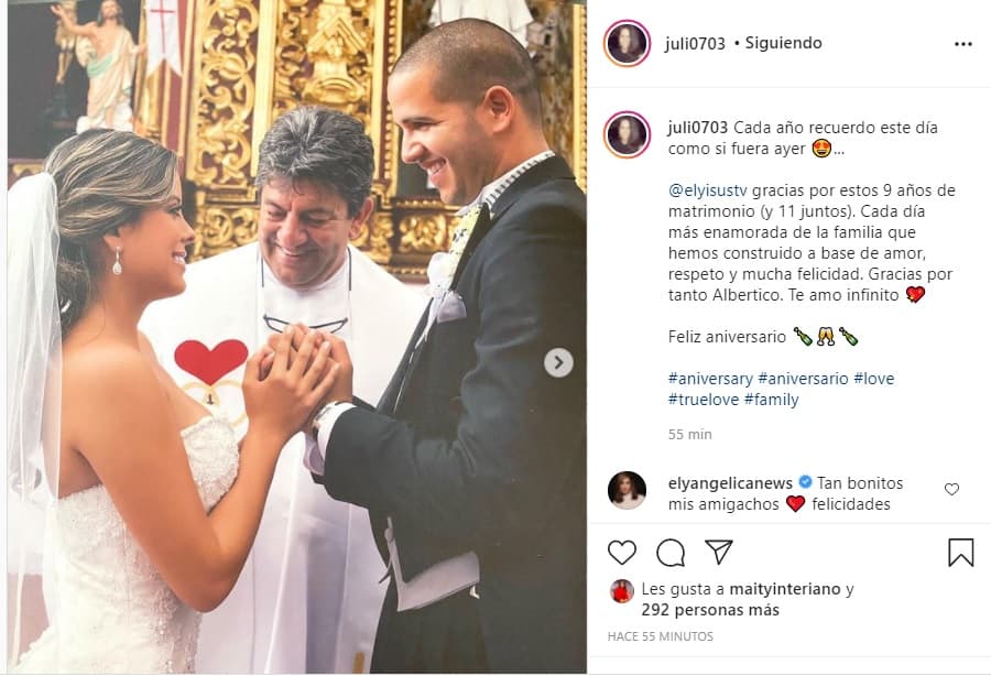 Para celebrar la importante fecha en sus vidas, Juliana le dedicó un mensaje a nuestro conductor en las redes sociales en el que expresa que "cada día está más enamorada".