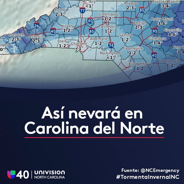 Una advertencia por tiempo invernal fue activada en Carolina del Norte este jueves y se extenderá hasta el viernes.