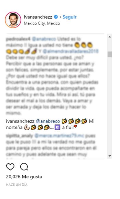Aunque el actor no contestó el comentario de la 'hater', sí le pidió a su novia que no hiciera caso.