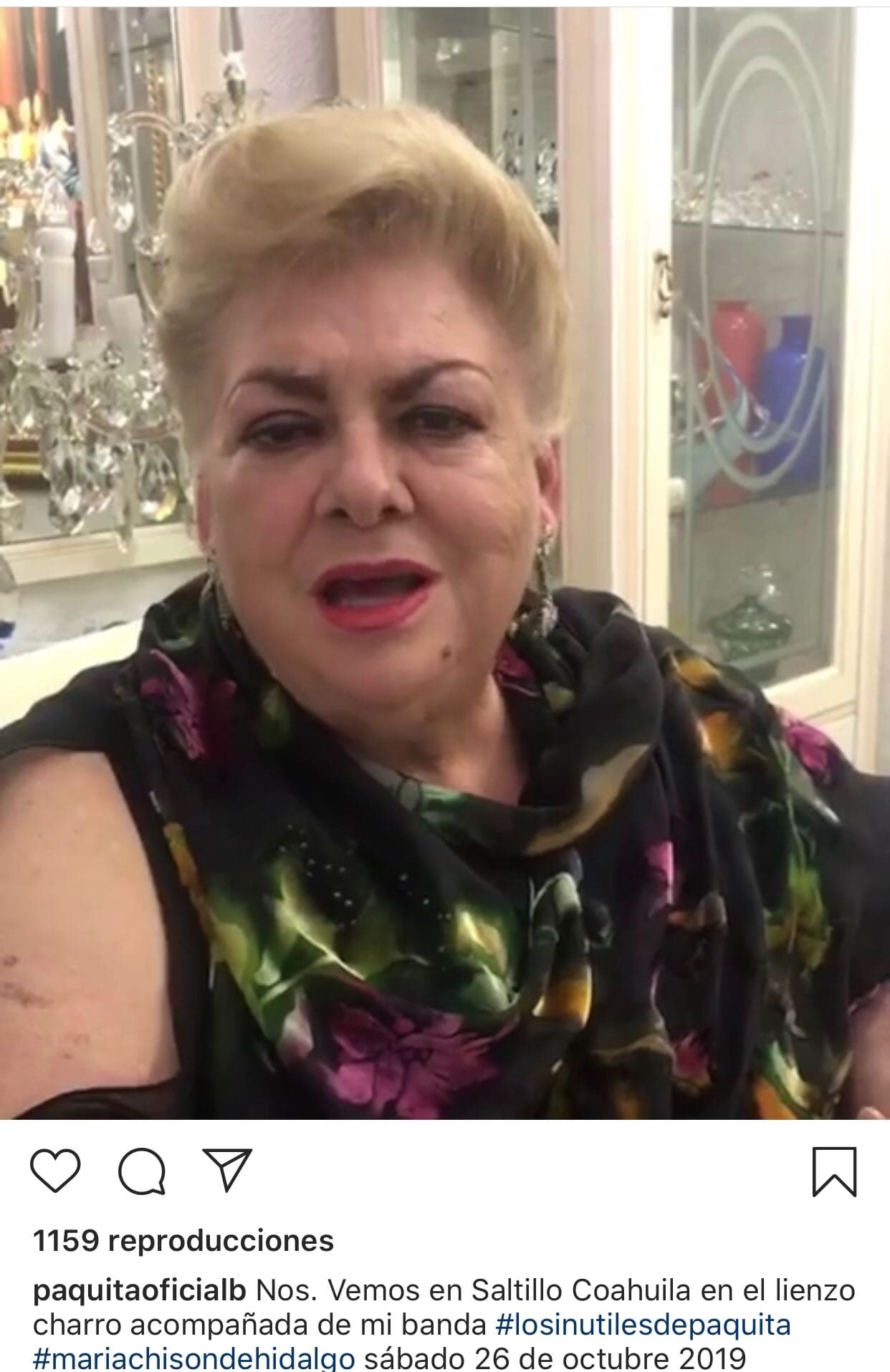 "Sí, estuve enferma, muy enferma, pero ya 
<b><a href="https://www.univision.com/shows/despierta-america/dr-juan-explica-los-cuidados-que-deberia-tener-paquita-la-del-barrio-tras-ser-diagnosticada-con-trombosis-pulmonar-video" target="_blank">Dios me dio permiso</a></b> de seguir viviendo otros años", dijo 
<b><a href="https://www.instagram.com/p/B3_VNfvhrYD/" target="_blank">en el video</a></b>.