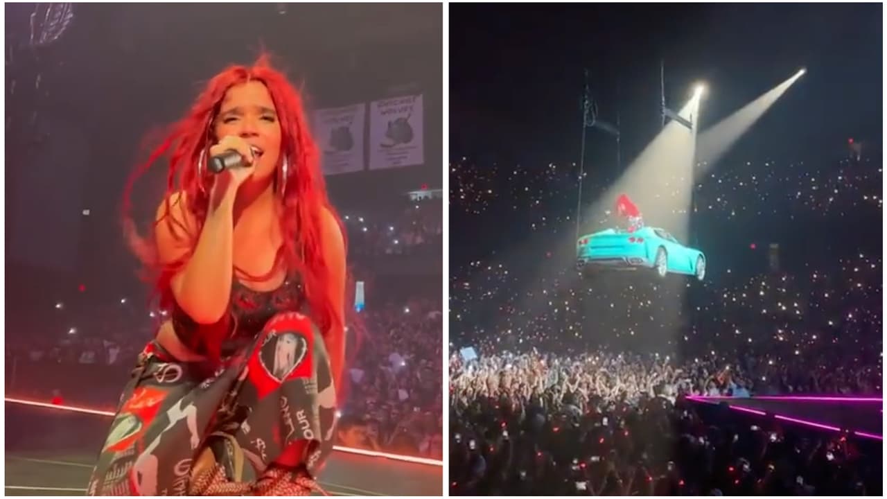 Karol G cayó desde el 'cielo' en su Ferrari en el primer show de su gira: así fue su imponente entrada