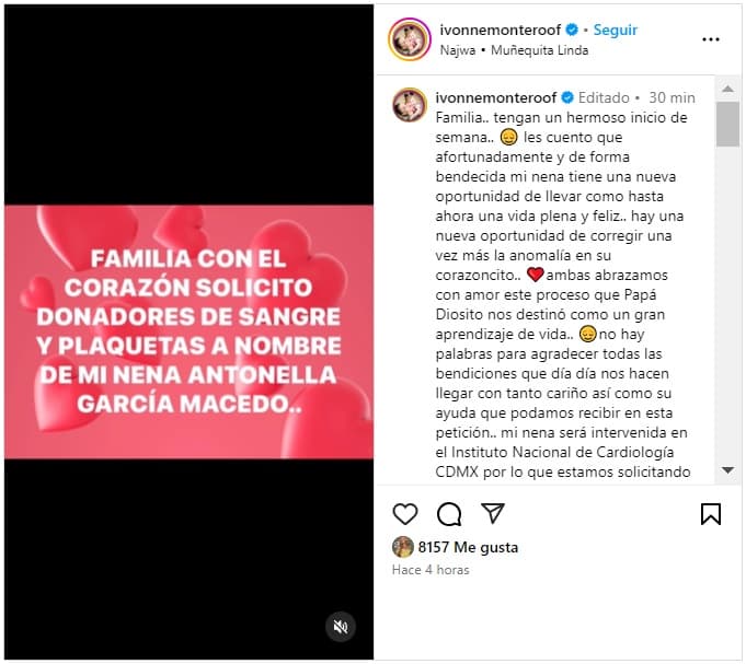 Ivonne Montero solicita donadores de sangre a nombre de su hija Antonella.