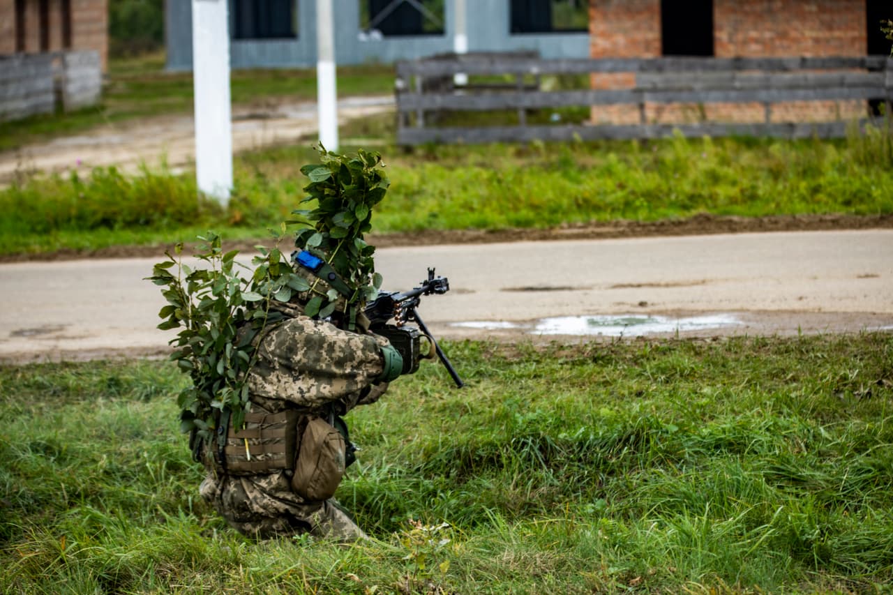 A Ukrainian soldier during training exercise at Rapid Trident 2021, Sept. 20- Oct. 1, 2021, at the International Peacekeeping Security Centre near Yavoriv, Ukraine. Since 2014, 
<b>U.S. military advisers have trained more than 27,000 Ukrainian soldiers</b>, U.S. officials say. Training included everything from “basic fundamentals” to the importance of camouflage and dispersion tactics and cyber operations.