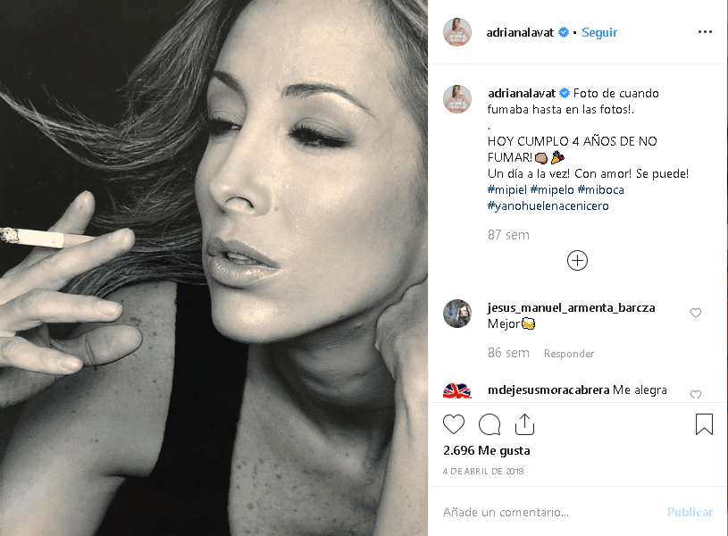 Haber dejado de fumar ha sido un reto importante para la actriz, quien en más de una ocasión ha destacado este logro en sus redes sociales. En abril de 2018 recordó con 
<b><a href="https://www.instagram.com/p/BhJb2jalIGj/" target="_blank">esta foto</a></b> que ya llevaba cuatro años lejos del cigarro. "¡Foto de cuando 
<b>fumaba hasta en las fotos</b>!", escribió en aquel momento.