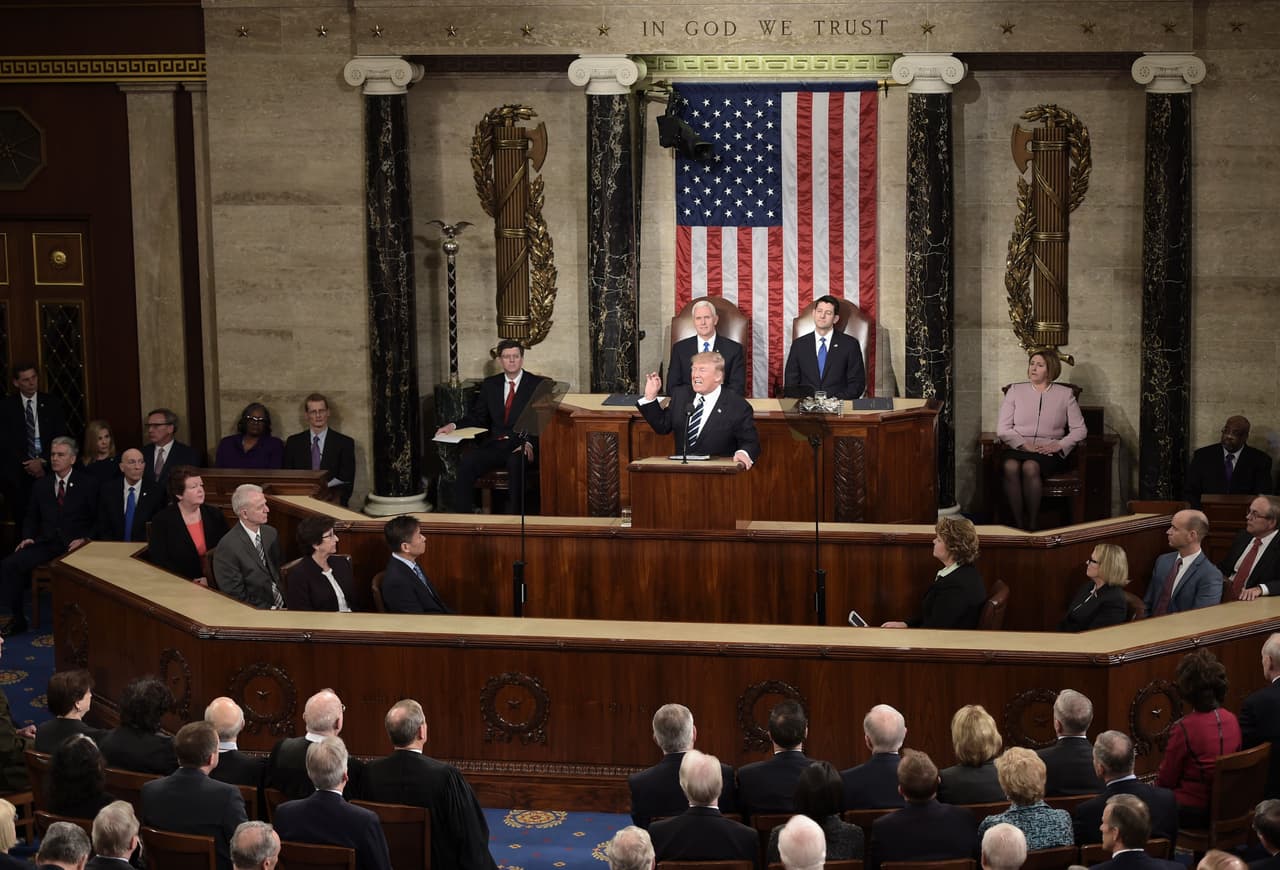 US President Donald Trump addresses a joint session of the US Congress on February 28, 2017, in Washington, DC. / AFP / Brendan SMIALOWSKI (Photo credit should read BRENDAN SMIALOWSKI/AFP/Getty Images)