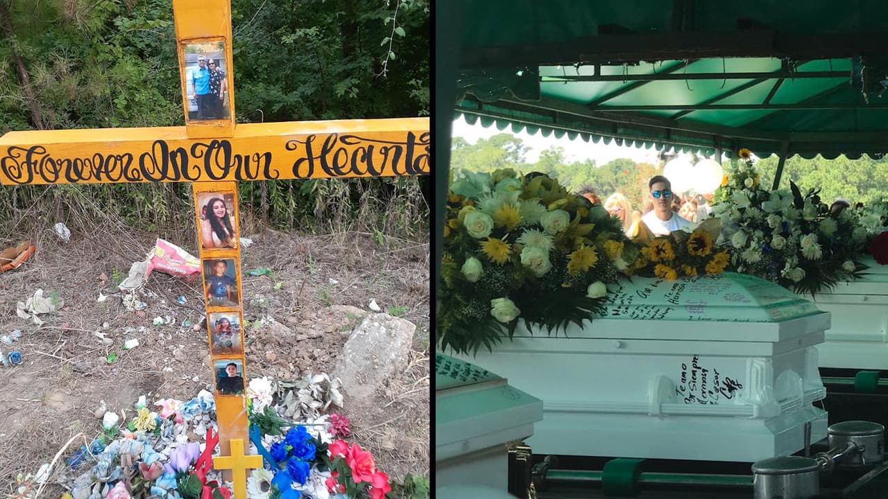 Saldivar elaboró la cruz con las fotografías de sus cuatro hijos y sus abuelos y la colocó en el lugar donde fueron encontrados sus restos.