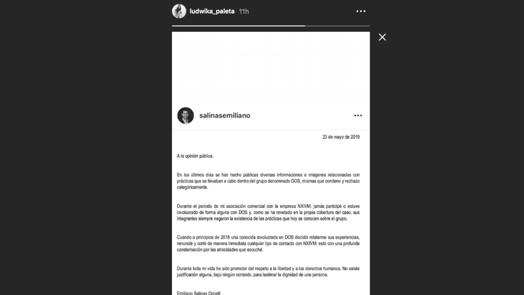 Tres días antes de publicar estos mensajes, el 24 de mayo, Ludwika compartió en su cuenta de Instagram el comunicado de prensa donde su esposo se deslinda del caso.
<br>