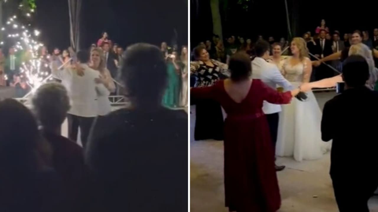 Los novios no tuvieron otra opción más que quedarse en la pista