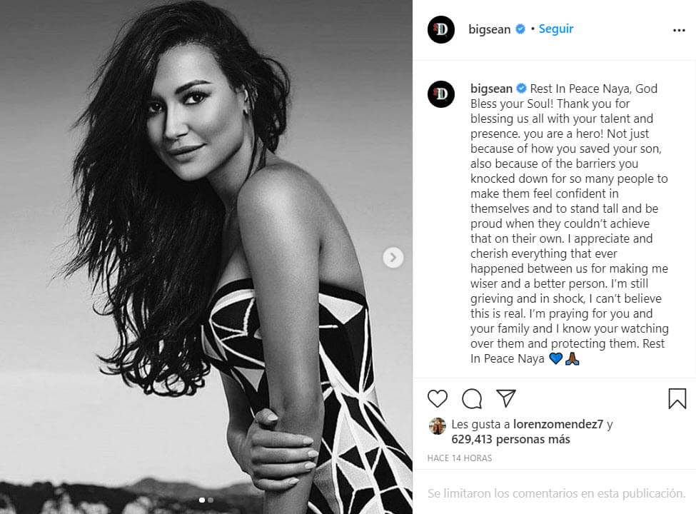 Con un par de fotografías donde la actriz de 'Glee' aparece escribió: "Descansa en paz Naya, ¡Dios bendiga tu alma! 
<b>Gracias por bendecirnos a todos con tu talento y presencia</b>", se lee al inicio del texto. 
<br>